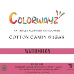 Close up of watermelon cotton candy sugar label